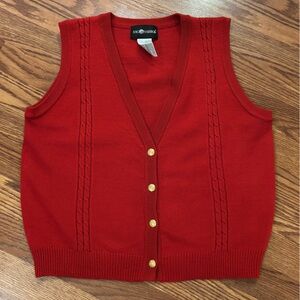 Vtg Sag Harbor Red Knit Sweater Vest with Gold Buttons
